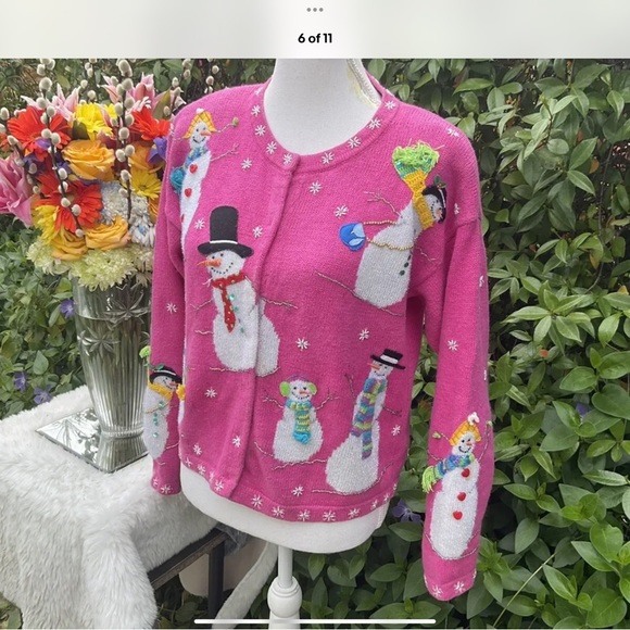 Design Options by Phillip Jane Gordon Sz S Snowman ⛄️ Beaded Sweater - Picture 9 of 10